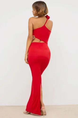 Kalina Jersey Asymmetric Cut Out Maxi Dress  in Scarlet Red