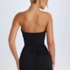 Kalinda Ruched Bandeau Mini Dress in Black