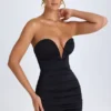 Kalinda Ruched Bandeau Mini Dress in Black