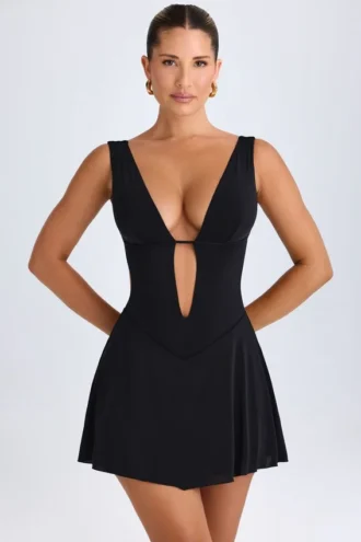 Kalista Plunge Cut-Out Mini Dress in Black