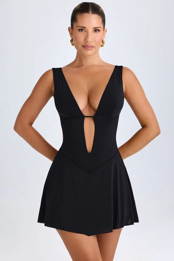 Kalista Plunge Cut-Out Mini Dress in Black Kalista Plunge Cut-Out Mini Dress in Black