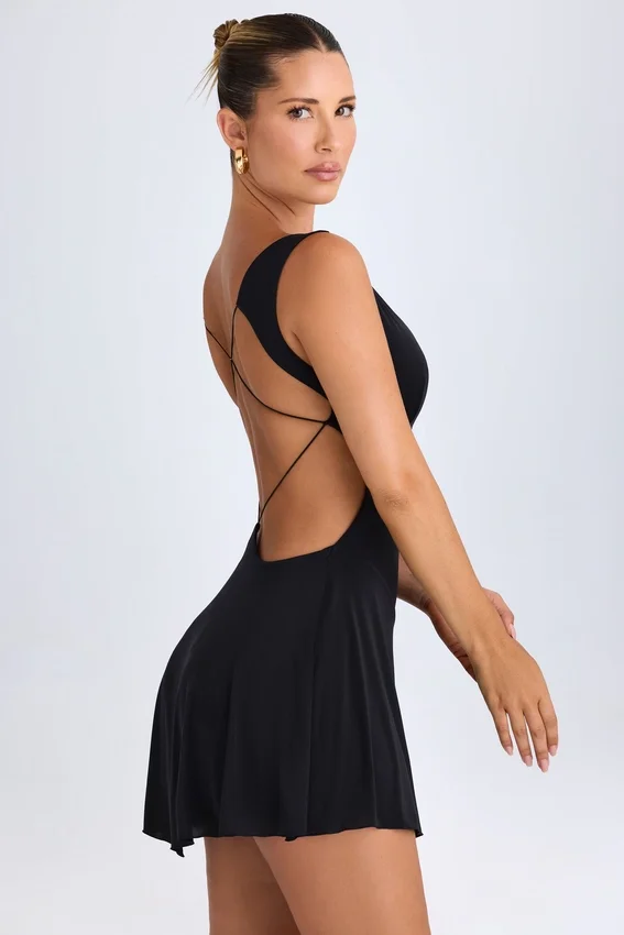Kalista Plunge Cut-Out Mini Dress in Black Kalista Plunge Cut-Out Mini Dress in Black