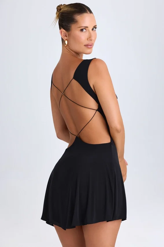 Kalista Plunge Cut-Out Mini Dress in Black Kalista Plunge Cut-Out Mini Dress in Black