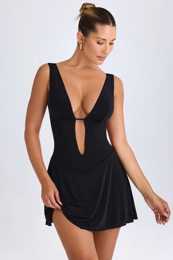 Kalista Plunge Cut-Out Mini Dress in Black Kalista Plunge Cut-Out Mini Dress in Black