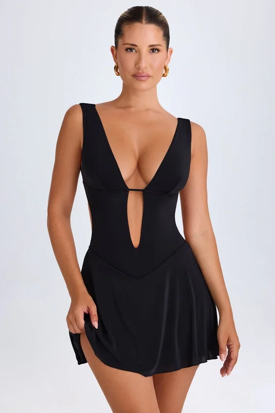 Kalista Plunge Cut-Out Mini Dress in Black Kalista Plunge Cut-Out Mini Dress in Black