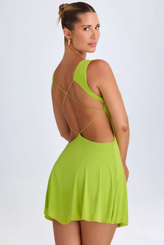 Kalista Plunge Cut-Out Mini Dress in Lime Green Kalista Plunge Cut-Out Mini Dress in Lime Green