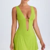 Kalista Plunge Cut-Out Mini Dress in Lime Green Kalista Plunge Cut-Out Mini Dress in Lime Green