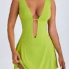 Kalista Plunge Cut-Out Mini Dress in Lime Green Kalista Plunge Cut-Out Mini Dress in Lime Green