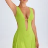 Kalista Plunge Cut-Out Mini Dress in Lime Green Kalista Plunge Cut-Out Mini Dress in Lime Green
