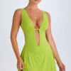Kalista Plunge Cut-Out Mini Dress in Lime Green Kalista Plunge Cut-Out Mini Dress in Lime Green