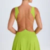 Kalista Plunge Cut-Out Mini Dress in Lime Green Kalista Plunge Cut-Out Mini Dress in Lime Green