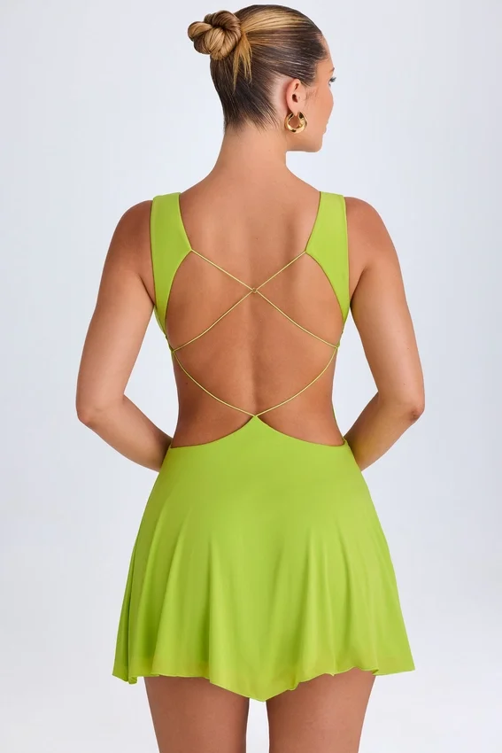 Kalista Plunge Cut-Out Mini Dress in Lime Green Kalista Plunge Cut-Out Mini Dress in Lime Green