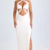 Kalyani Cut-Out Ruched Halterneck Maxi Dress in White