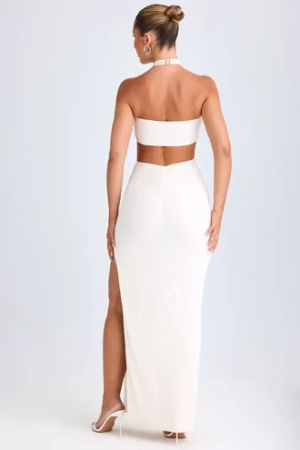 Kalyani Cut-Out Ruched Halterneck Maxi Dress in White