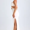 Kalyani Cut-Out Ruched Halterneck Maxi Dress in White