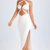 Kalyani Cut-Out Ruched Halterneck Maxi Dress in White