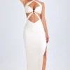 Kalyani Cut-Out Ruched Halterneck Maxi Dress in White