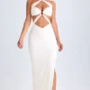 Kalyani Cut-Out Ruched Halterneck Maxi Dress in White