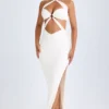 Kalyani Cut-Out Ruched Halterneck Maxi Dress in White