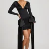 Karelyn Bow-Detail Ruched Mini Dress in Black