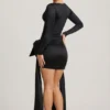 Karelyn Bow-Detail Ruched Mini Dress in Black