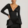 Karelyn Bow-Detail Ruched Mini Dress in Black