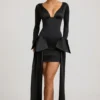 Karelyn Bow-Detail Ruched Mini Dress in Black