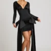 Karelyn Bow-Detail Ruched Mini Dress in Black