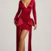 Karelyn Bow-Detail Ruched Mini Dress in True Red