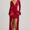 Karelyn Bow-Detail Ruched Mini Dress in True Red