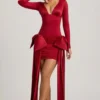 Karelyn Bow-Detail Ruched Mini Dress in True Red