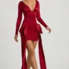 Karelyn Bow-Detail Ruched Mini Dress in True Red