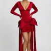 Karelyn Bow-Detail Ruched Mini Dress in True Red