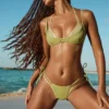 Kisawa Metallic Layered Thong Bikini Bottoms in Green