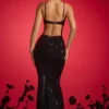 Kassie Embellished Cut-Out Halterneck Gown in Black