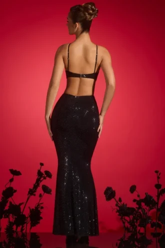 Kassie Embellished Cut-Out Halterneck Gown in Black
