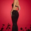 Kassie Embellished Cut-Out Halterneck Gown in Black