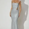 Katalia Embellished Cut-Out Gown in Silver