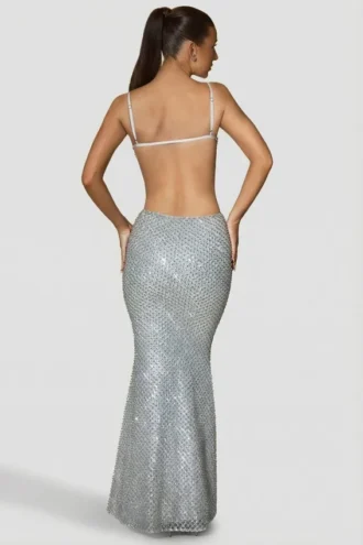 Katalia Embellished Cut-Out Gown in Silver