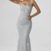 Katalia Embellished Cut-Out Gown in Silver