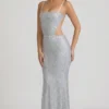 Katalia Embellished Cut-Out Gown in Silver