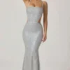 Katalia Embellished Cut-Out Gown in Silver
