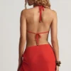 Keika Halterneck Cowl Crop Top in Chilli Red Keika Halterneck Cowl Crop Top in Chilli Red
