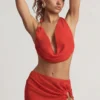 Keika Halterneck Cowl Crop Top in Chilli Red Keika Halterneck Cowl Crop Top in Chilli Red