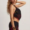Keika Halterneck Cowl Crop Top in Red Blurred Print