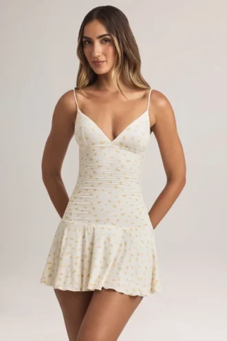 Kelbie Modal Ruched A-Line Mini Dress in Floral Print