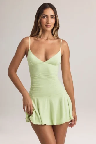 Kelbie Modal Ruched A-Line Mini Dress in Sage Green