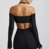 Kemina Off-Shoulder Ruched Cut-Out Mini Dress in Black