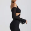 Kemina Off-Shoulder Ruched Cut-Out Mini Dress in Black