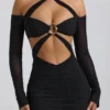Kemina Off-Shoulder Ruched Cut-Out Mini Dress in Black